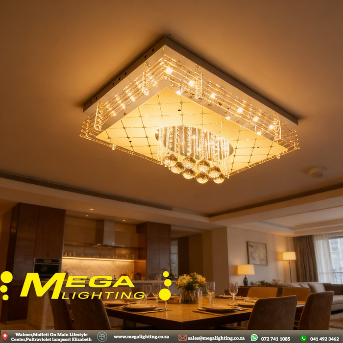 MEGA LIGHTING Modern Crystal Ceiling Light (600x400mm/800X600MM) with MP3 &amp; Blue LED Accent