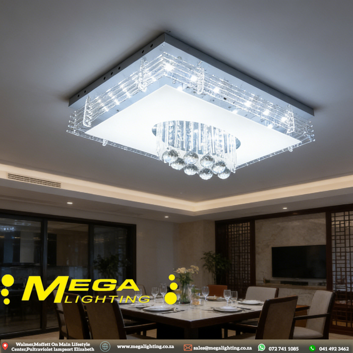 MEGA LIGHTING Modern Crystal Ceiling Light (600x400mm/800X600MM) with MP3 &amp; Blue LED Accent