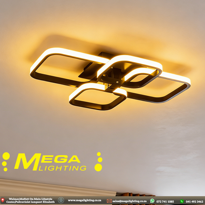 Modern Minimalist 4-Ring 78W LED Ceiling Lamp Black White Square For Living Room Restaurant South Africa | Mega Lighting