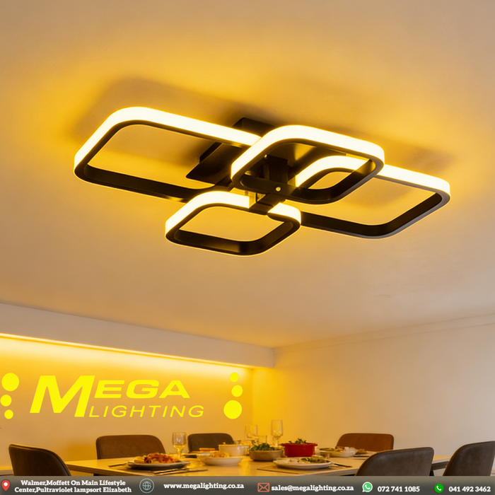 Modern Minimalist 4-Ring 78W LED Ceiling Lamp Black White Square For Living Room Restaurant South Africa | Mega Lighting