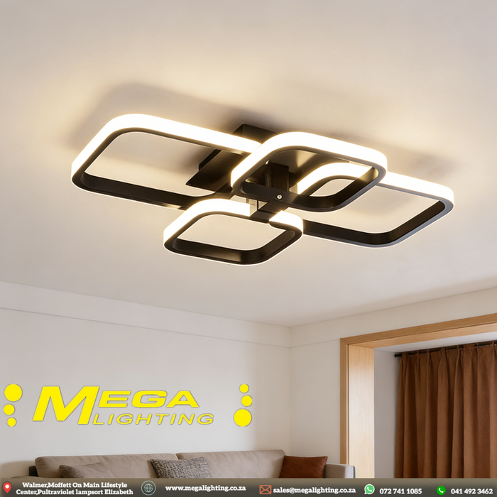 Modern Minimalist 4-Ring 78W LED Ceiling Lamp Black White Square For Living Room Restaurant South Africa | Mega Lighting