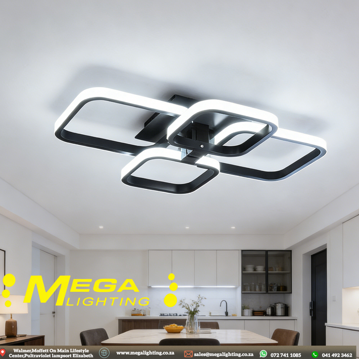 Modern Minimalist 4-Ring 78W LED Ceiling Lamp Black White Square For Living Room Restaurant South Africa | Mega Lighting