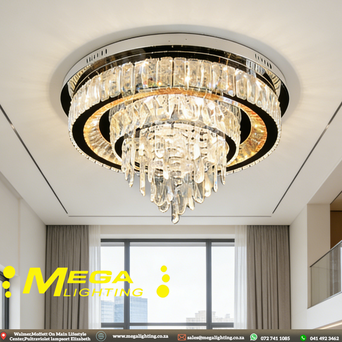 Crystal Round Hanging Chandelier LED Crystal Ceiling Light – Where Luxury Meets Functionality | MEGA LIGHTING