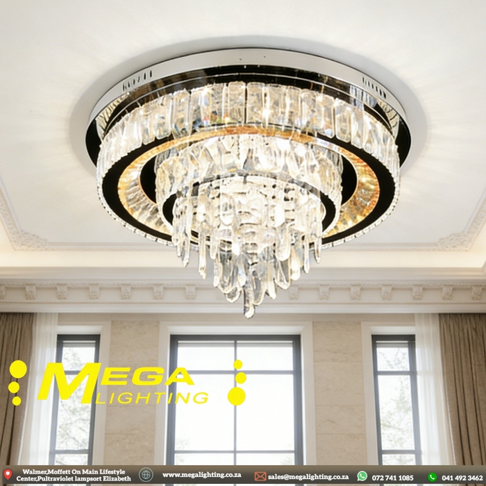Crystal Round Hanging Chandelier LED Crystal Ceiling Light – Where Luxury Meets Functionality | MEGA LIGHTING