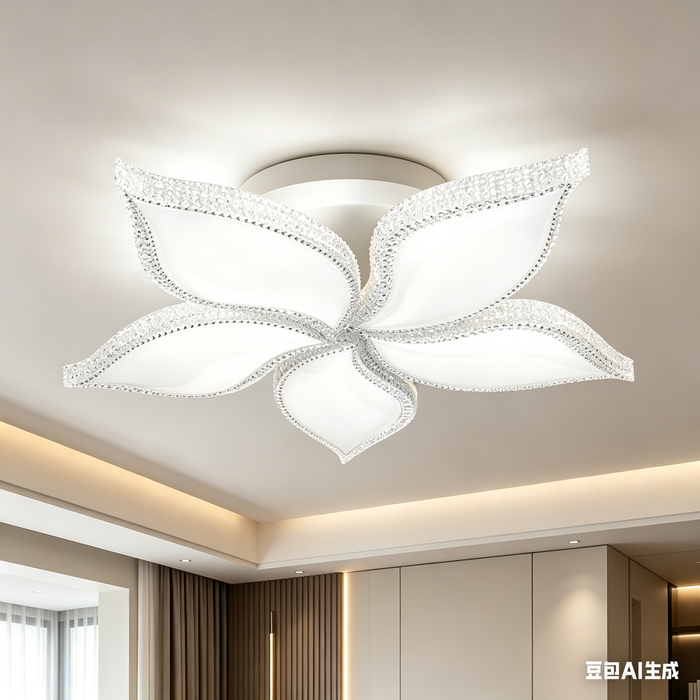 Modern Flower LED Ceiling Light – 3 Colour Temperatures | Crystal-Edged Floral Fixture for Living Room & Bedroom | MEGA LIGHTING