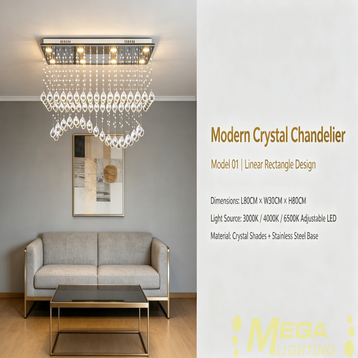 LED Modern Chandelier K9 Crystal Chandelier Lighting Luster Hanging Lamps Rectangular Restaurant Home Decoration Chandelier | MEGA LIGHTING