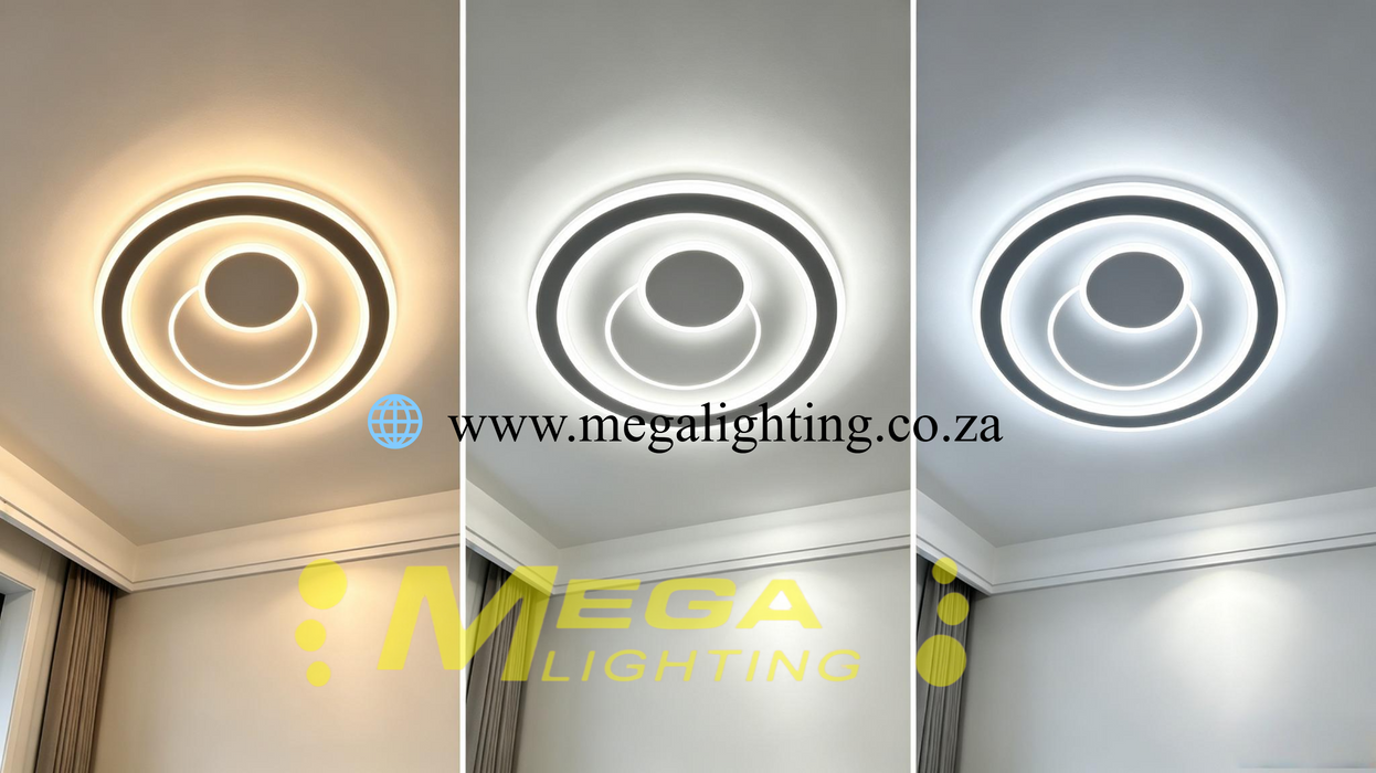 50cm modern layered round‑square LED ceiling light 3‑colour changing flush‑mount wall‑switch control MEGA LIGHTING South Africa