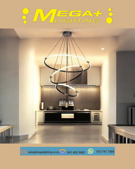 Modern LED Chandeliers 3 Ring Pendant Light Acrylic Ceiling Light Fixture Adjustable Linear Hanging Lamp Tricolor Dimming,Chandeliers