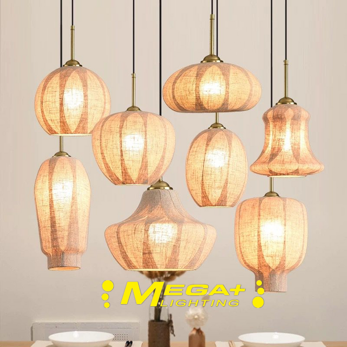 Linen Pendant Light | Handwoven Linen Shade Hanging Light Fixture