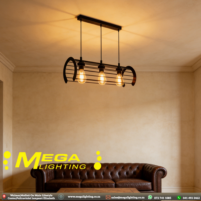 Black 3-Light E27 Pendant Light | Iron Hanging Lamp for Kitchen | South Africa | MEGA LIGHTING