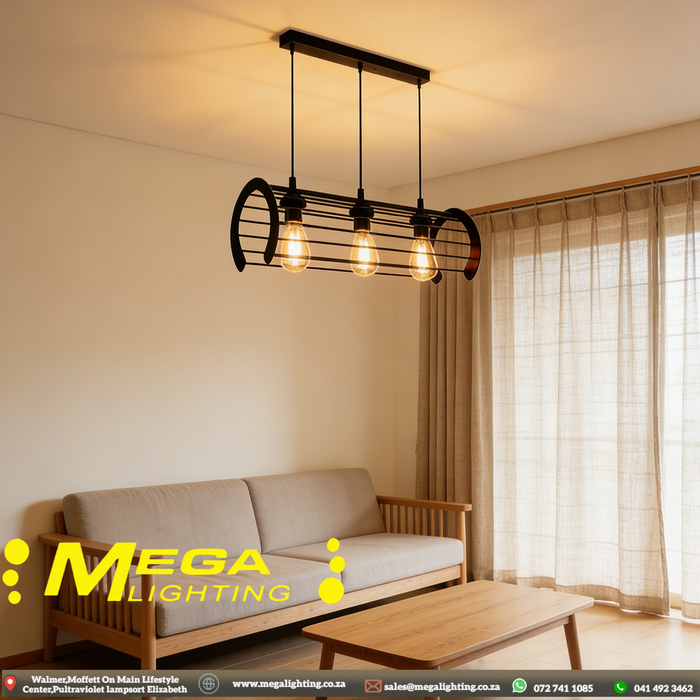 Black 3-Light E27 Pendant Light | Iron Hanging Lamp for Kitchen | South Africa | MEGA LIGHTING