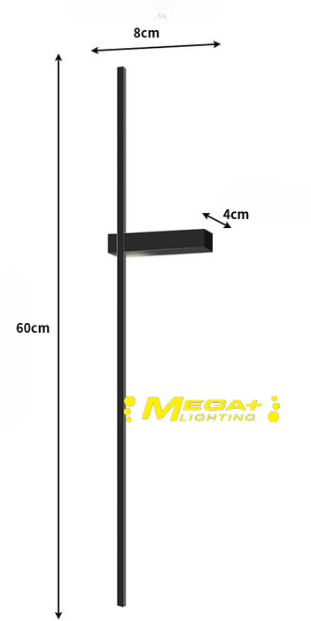 60cm linear long wall light, ultra-thin metal strip wall lamp with black finish, modern LED wall sconce - 12W, ultra-thin bedside wall lights, 360° rotating adjustable Wall washer (Right-Warm Light)