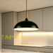 350mm matte black dome pendant light with natural wood connector, 1000mm adjustable hanging cord modern Japandi single shade lamp for kitchen island bar counter bedroom, MEGA LIGHTING South Africa