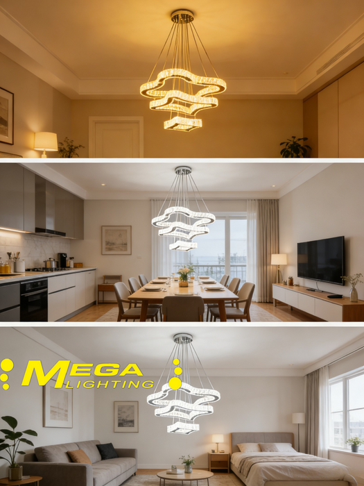 3  colors Modern Crystal Led Chandelier Lights Home Lighting Chrome Lustre Chandeliers Ceiling Pendant Fixtures Compatible with Living Room,Modern Chandelier Light (2Rings D50Xd30Cm Changeable)/D49*35