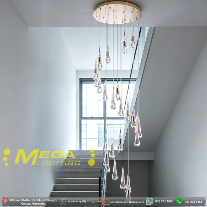 3‑Meter Teardrop Crystal Chandelier – Bubble Crystal Pendants | 3‑Colour LED | MEGA LIGHTING SA