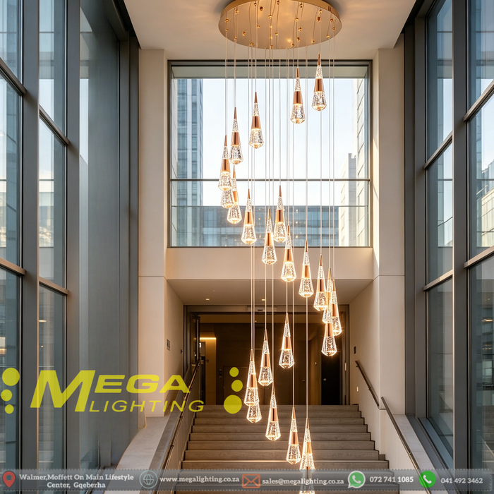 3‑Meter Teardrop Crystal Chandelier – Bubble Crystal Pendants | 3‑Colour LED | MEGA LIGHTING SA