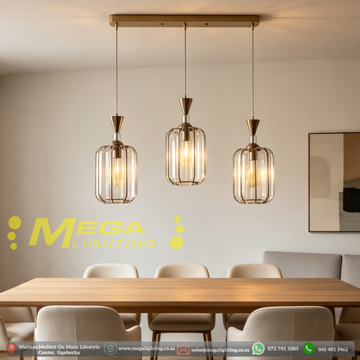 3‑Light Gold Oval Glass Pendant Light 50cm Base Dining Room Kitchen Island Home Bar MEGA LIGHTING South Africa
