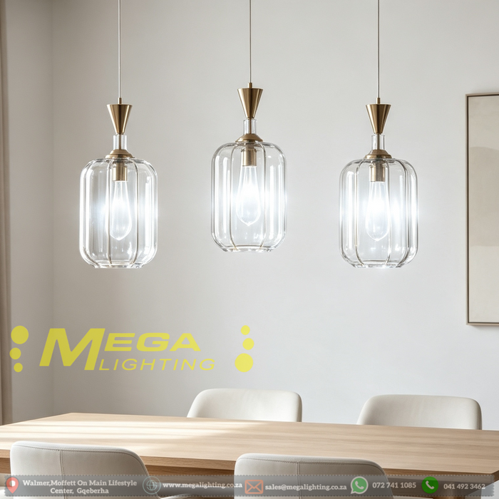 3‑Light Gold Oval Glass Pendant Light 50cm Base Dining Room Kitchen Island Home Bar MEGA LIGHTING South Africa
