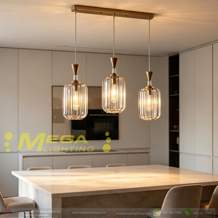 3‑Light Gold Oval Glass Pendant Light 50cm Base Dining Room Kitchen Island Home Bar MEGA LIGHTING South Africa
