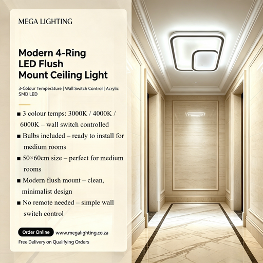 4‑Ring LED Ceiling Light 50×60cm 3‑color switchable modern flush mount ceiling lamp MEGA LIGHTING South Africa
