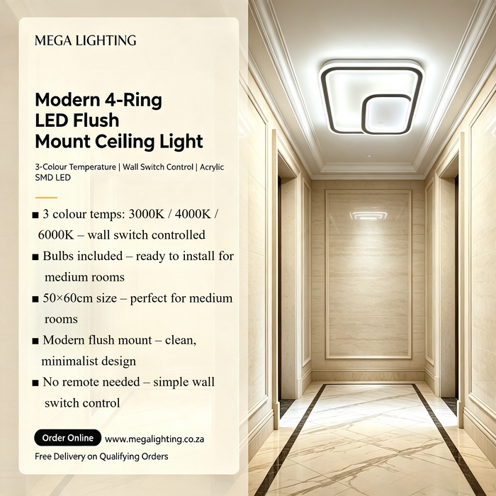 4‑Ring LED Ceiling Light 50×60cm 3‑color switchable modern flush mount ceiling lamp MEGA LIGHTING South Africa