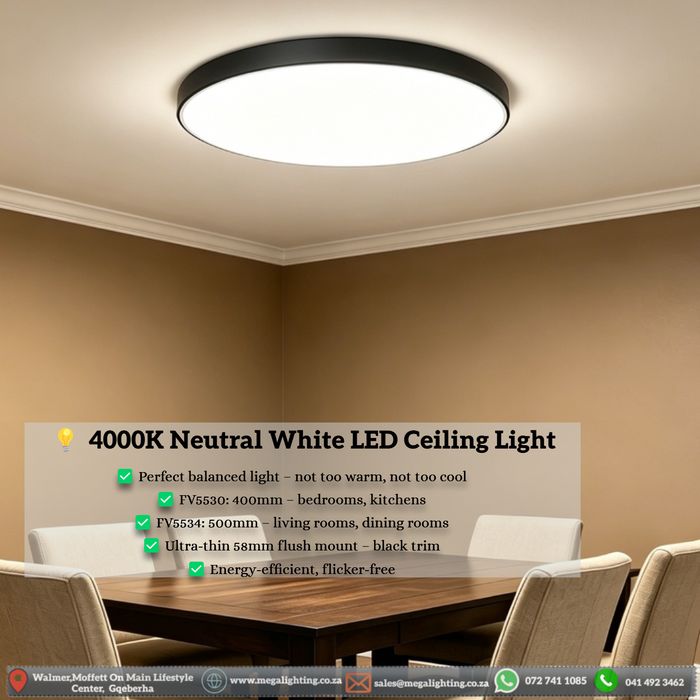 4000K Neutral White LED Ceiling Light | Modern Round Flush Mount 400mm & 500mm | MEGA LIGHTING