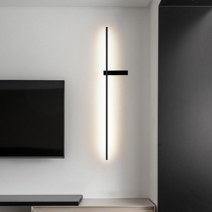 60cm linear long wall light, ultra-thin metal strip wall lamp with black finish, modern LED wall sconce - 12W, ultra-thin bedside wall lights, 360° rotating adjustable Wall washer (Right-Warm Light)