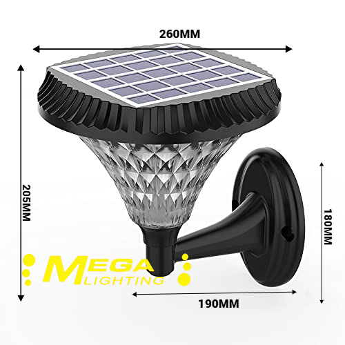 20W Solar Outdoor Wall Light – Waterproof Solar‑Powered Exterior Sconce | Diamond Crystal Lampshade | Auto On/Off | No Wiring for Garden, Boundary Wall &amp; Driveway | MEGA LIGHTING South Africa