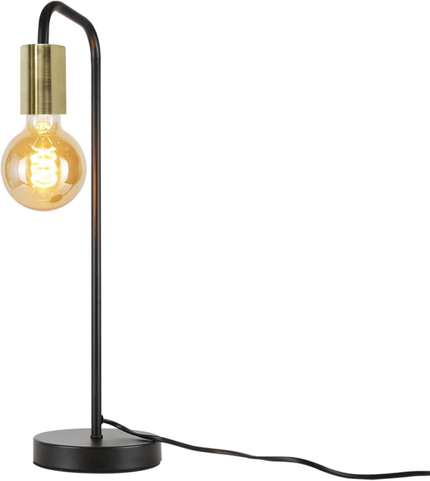 Black & Copper Metal Table Lamps With White Marble Base - With LED Filament Amber Tinted Light Bulbs In Warm White