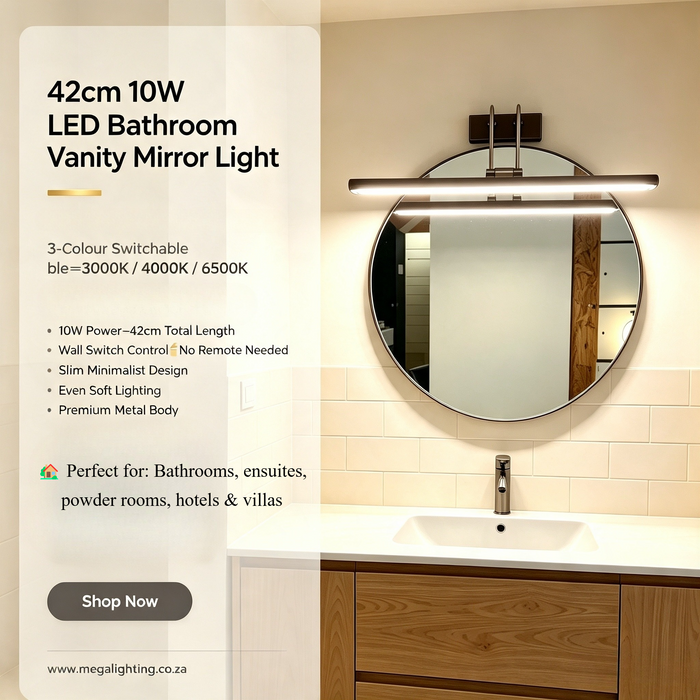 42cm 10W LED bathroom vanity mirror light 3‑color switchable wall mounted lamp MEGA LIGHTING South Africa