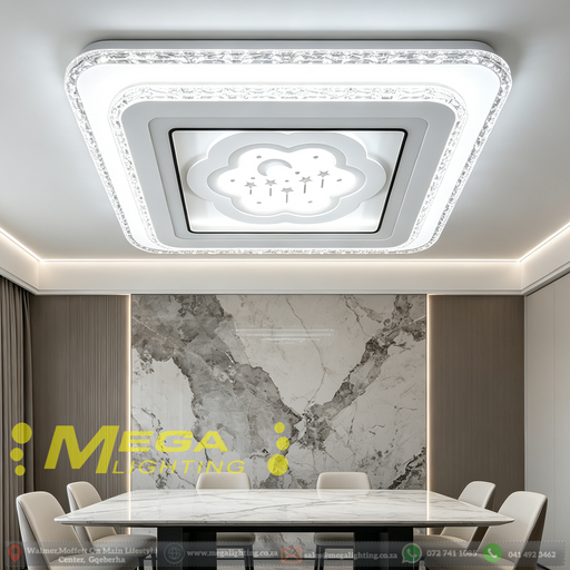 48×48cm artistic flower moon‑star cut‑out flush mount LED ceiling light 3‑colour switchable crystal textured frame MEGA LIGHTING South Africa
