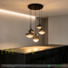 5-light smoke gradient glass cluster pendant light with 500mm round black base, mixed sizes 2×250mm 2×200mm 1×180mm glass shades, 1-1.2m adjustable height decorative hanging lamp for dining room kitchen island living room, MEGA LIGHTING South Africa