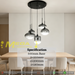 5-light smoke gradient glass cluster pendant light with 500mm round black base, mixed sizes 2×250mm 2×200mm 1×180mm glass shades, 1-1.2m adjustable height decorative hanging lamp for dining room kitchen island living room, MEGA LIGHTING South Africa
