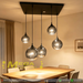 5-light smoke gradient glass linear pendant light with mixed sizes 3×20cm and 2×15cm shades, 70×30cm black base adjustable height E27 hanging lamp for dining room living room bar restaurant, MEGA LIGHTING South Africa