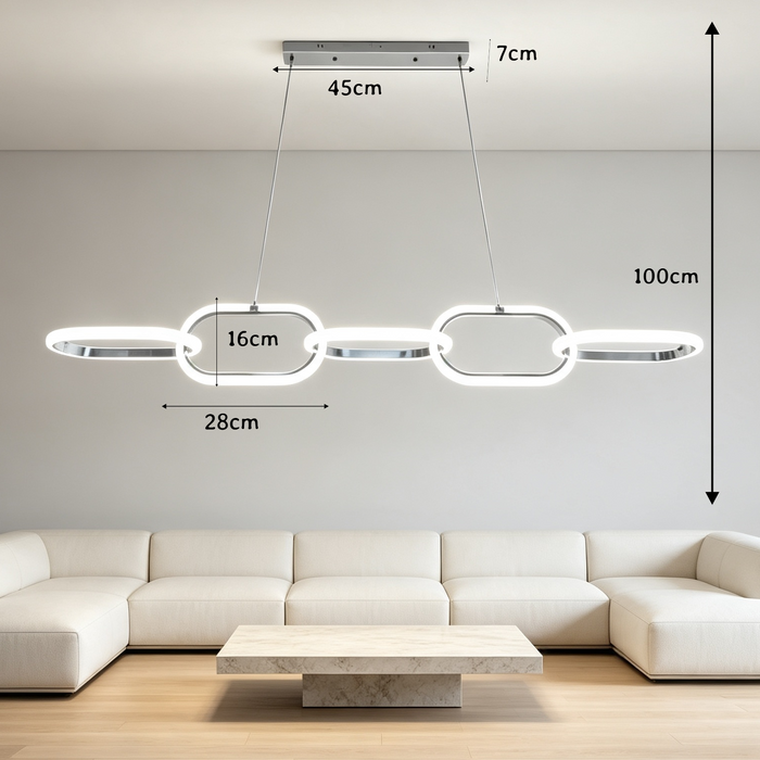 Modern Chain‑Link LED Pendant Light wrought iron acrylic 3‑colour switchable adjustable height 100cm for dining living bedroom MEGA LIGHTING South Africa