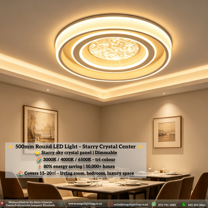 M Round Led Light Modern Round LED Ceiling Light with Starry Crystal Center – 500mm, 48W ...