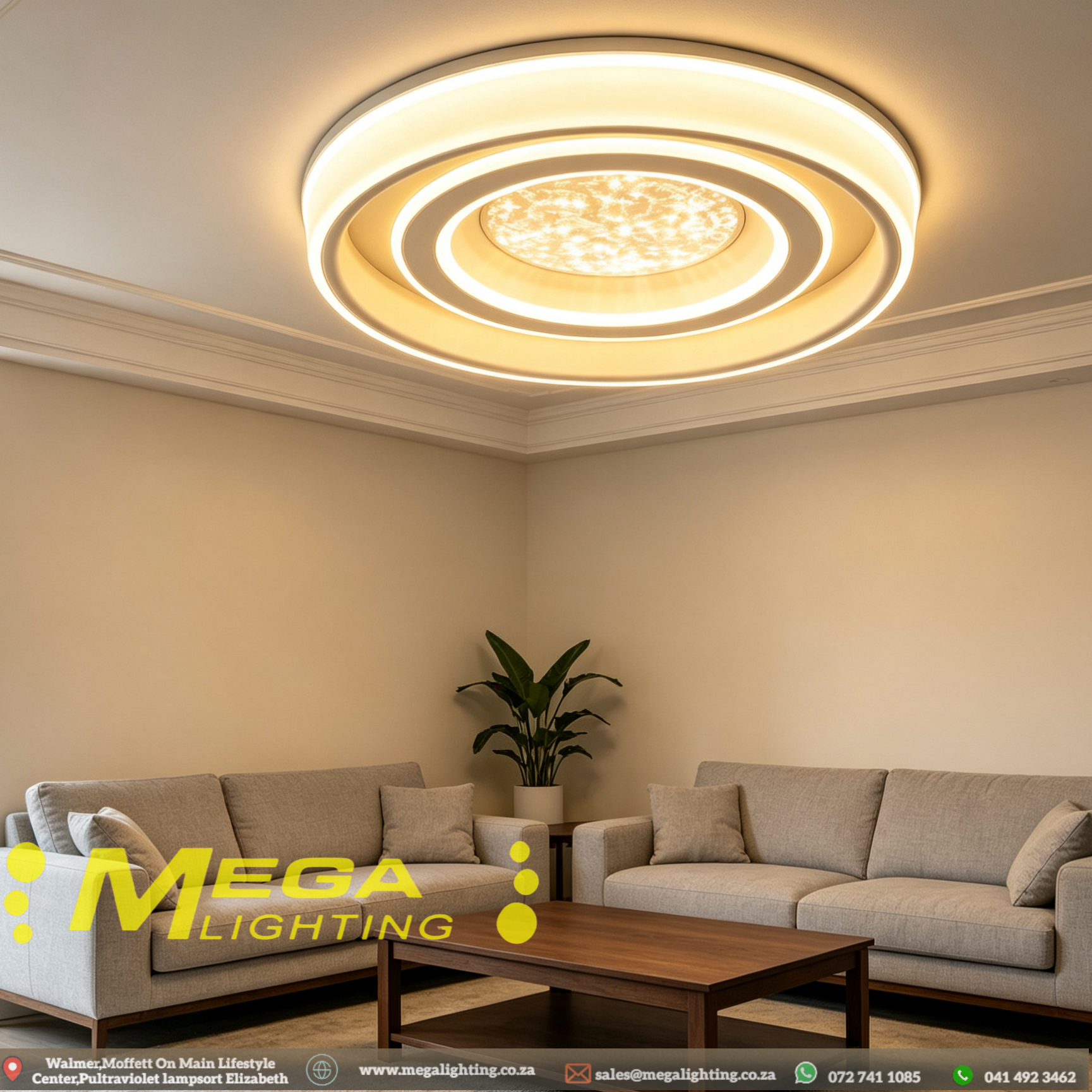 Modern Round LED Ceiling Light with Starry Crystal Center – 500mm, 48W ...
