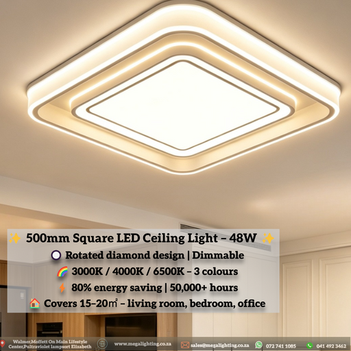 modern-square-led-ceiling-light-500mm-48w-tri-color-dimmable-mega-lighting-south-africa