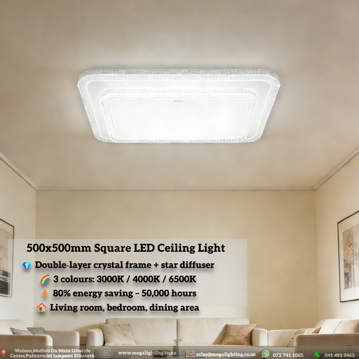 500x500mm-square-led-ceiling-light-double-layer-crystal-frame-star-dotted-diffuser-3-colour-tunable-mega-lighting-south-africa