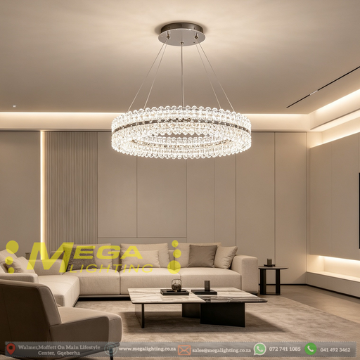 Modern double-layer crystal ring dining chandelier 50cm diameter, adjustable height up to 100cm, 3-colour dimmable 3000K 4000K 6500K minimalist LED hanging lamp for dining table living room, MEGA LIGHTING South Africa