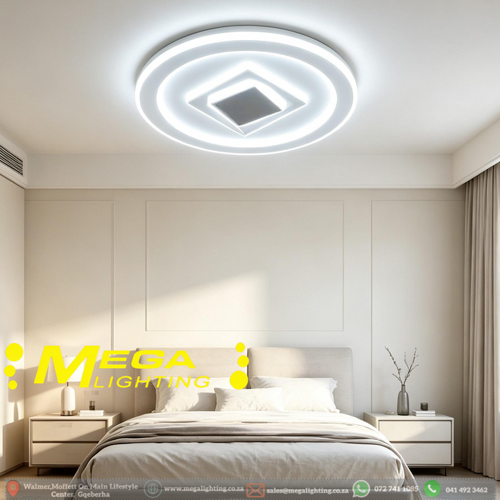 50cm modern layered round‑square LED flush‑mount ceiling light 3‑colour switchable no‑remote low‑ceiling MEGA LIGHTING South Africa