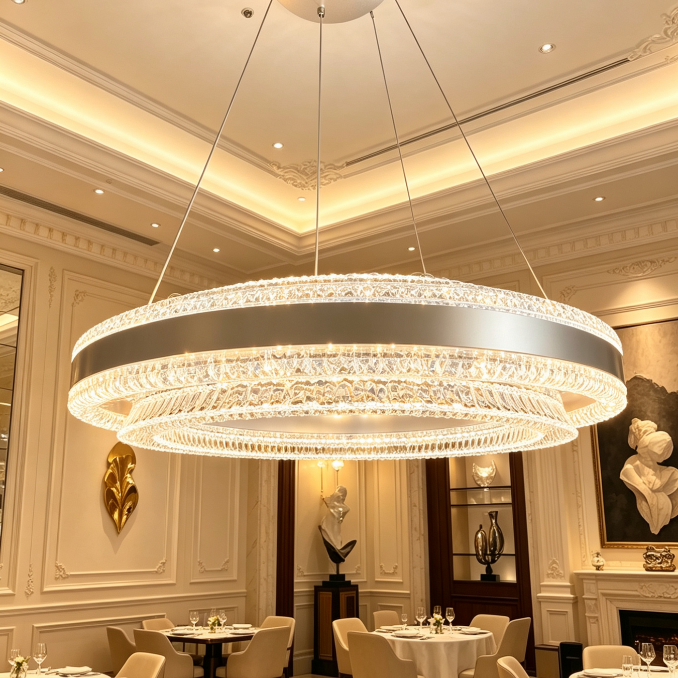 50cm Double Ice Crystal Ring Ceiling Light | 3-Color Temperature Dimmable