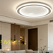 50cm round LED ceiling light with grid-pattern panel, adjustable 3000K/4000K/6500K light, installed in a modern bedroom.