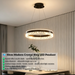 Black modern crystal ring LED pendant light, 50cm diameter, installed in a minimalist European dining room with warm 3000K lighting.