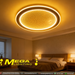 50cm round LED ceiling light with grid-pattern panel, adjustable 3000K/4000K/6500K light, installed in a modern bedroom.