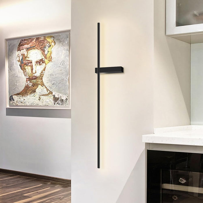 60cm linear long wall light, ultra-thin metal strip wall lamp with black finish, modern LED wall sconce - 12W, ultra-thin bedside wall lights, 360° rotating adjustable Wall washer (Right-Warm Light)