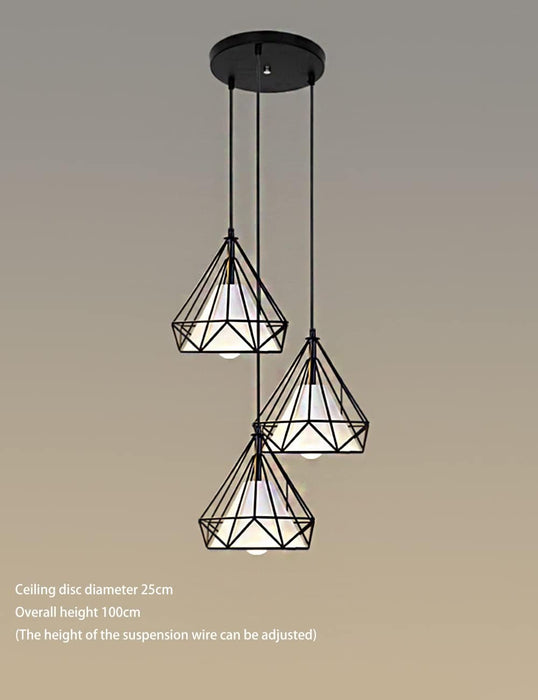 3 Head Pendant Ceiling Light Modern Black Birdcage Pendant Lights Modern Iron Retro Light Scandinavian Loft Pyramid Lamp Metal Cage with E27 Bulb