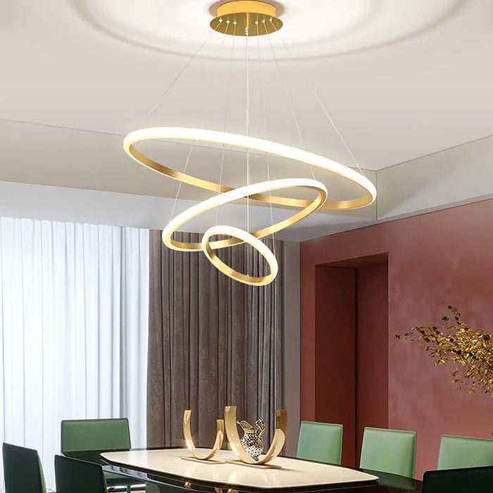 Three Ring Chandelier for Living Room Modern, Hall,&nbsp; &nbsp;(Warm White, Cold White, Natural White) (Gold)