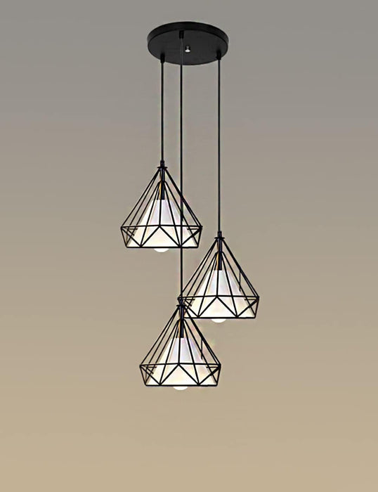 3 Head Pendant Ceiling Light Modern Black Birdcage Pendant Lights Modern Iron Retro Light Scandinavian Loft Pyramid Lamp Metal Cage with E27 Bulb