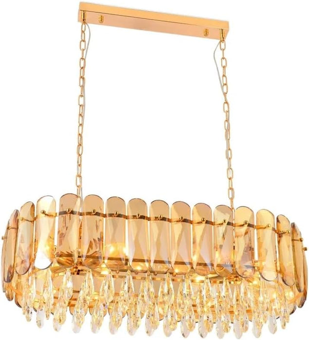 E14 10Light LED Crystal Luxury Oval Chandelier Light Amber Gold